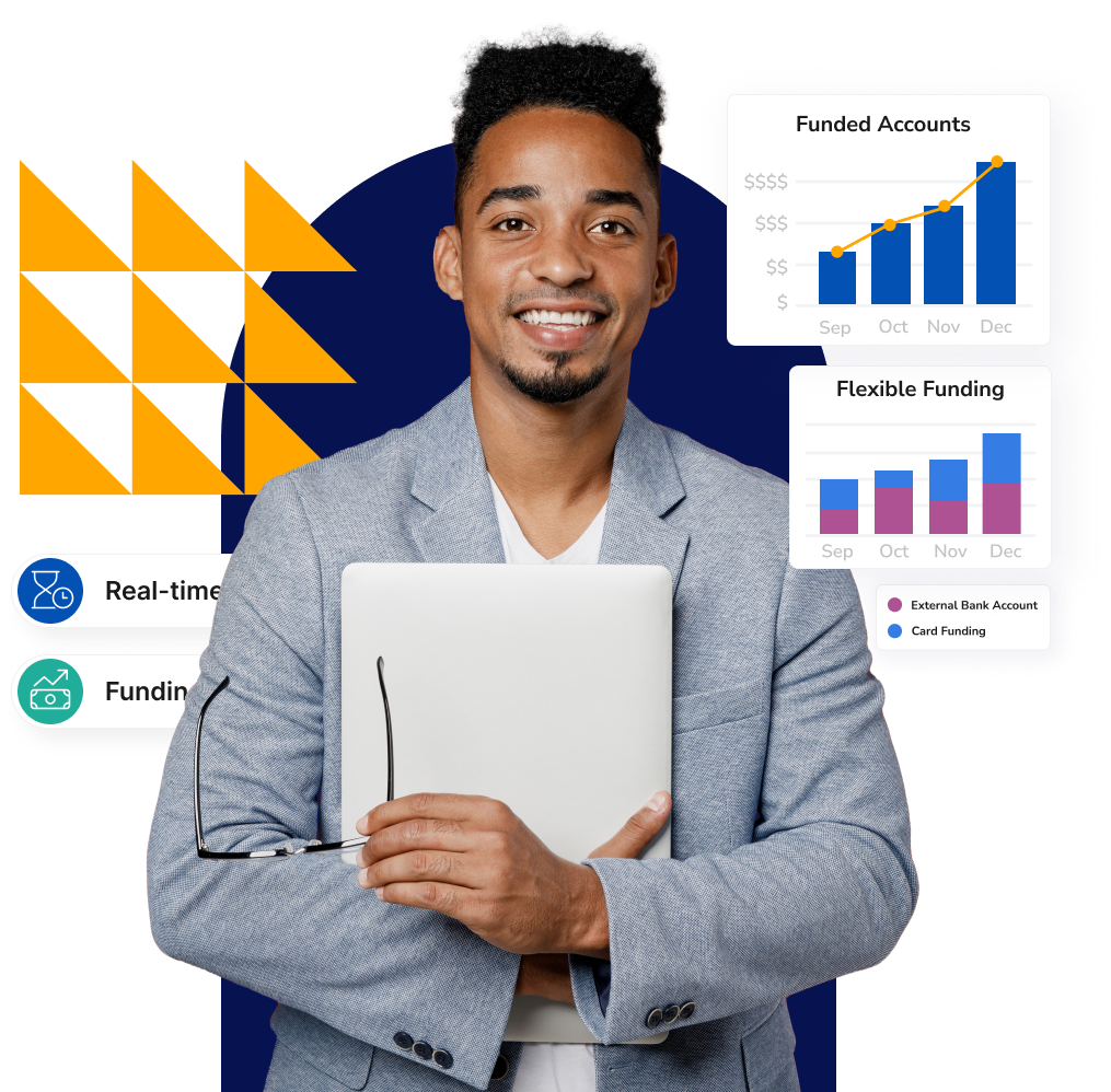 Data-First segment image. Business man with laptop. Using data to analyze digital banking business results.