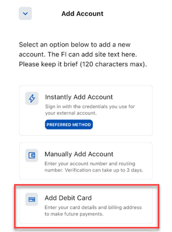 Fund your Account with an External Debit Card