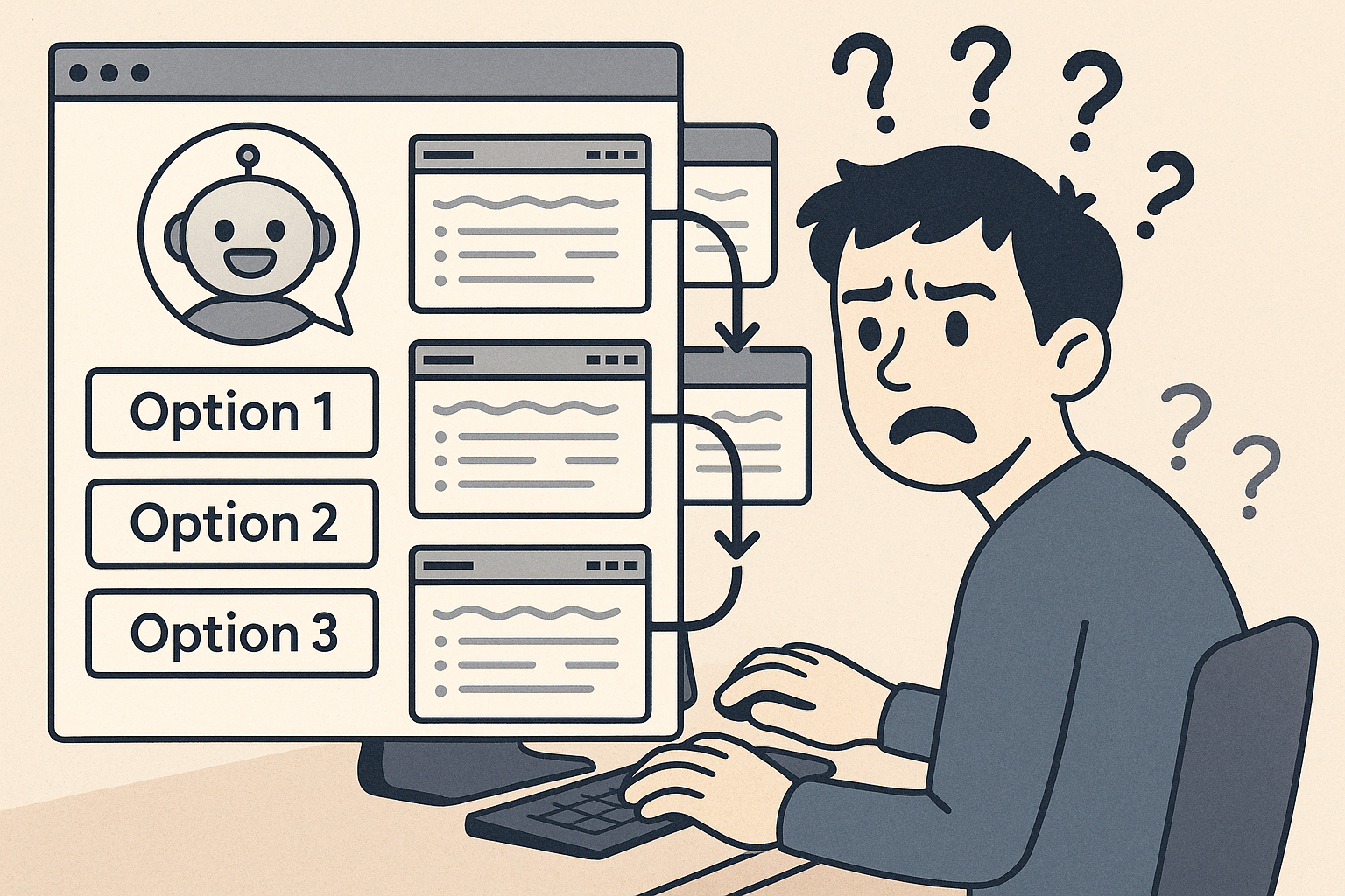 AI bot that directs a user to three possible related pages.