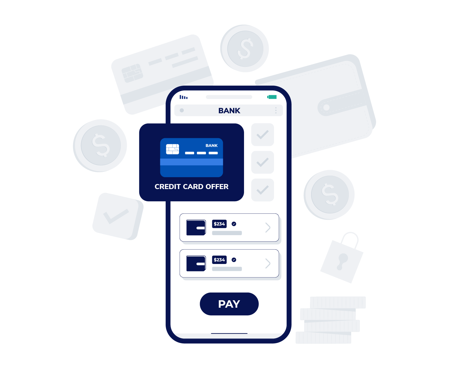  Illustration of AI delivering personalized financial experiences inside a digital banking app, showing customized offers and tools for individual users.
