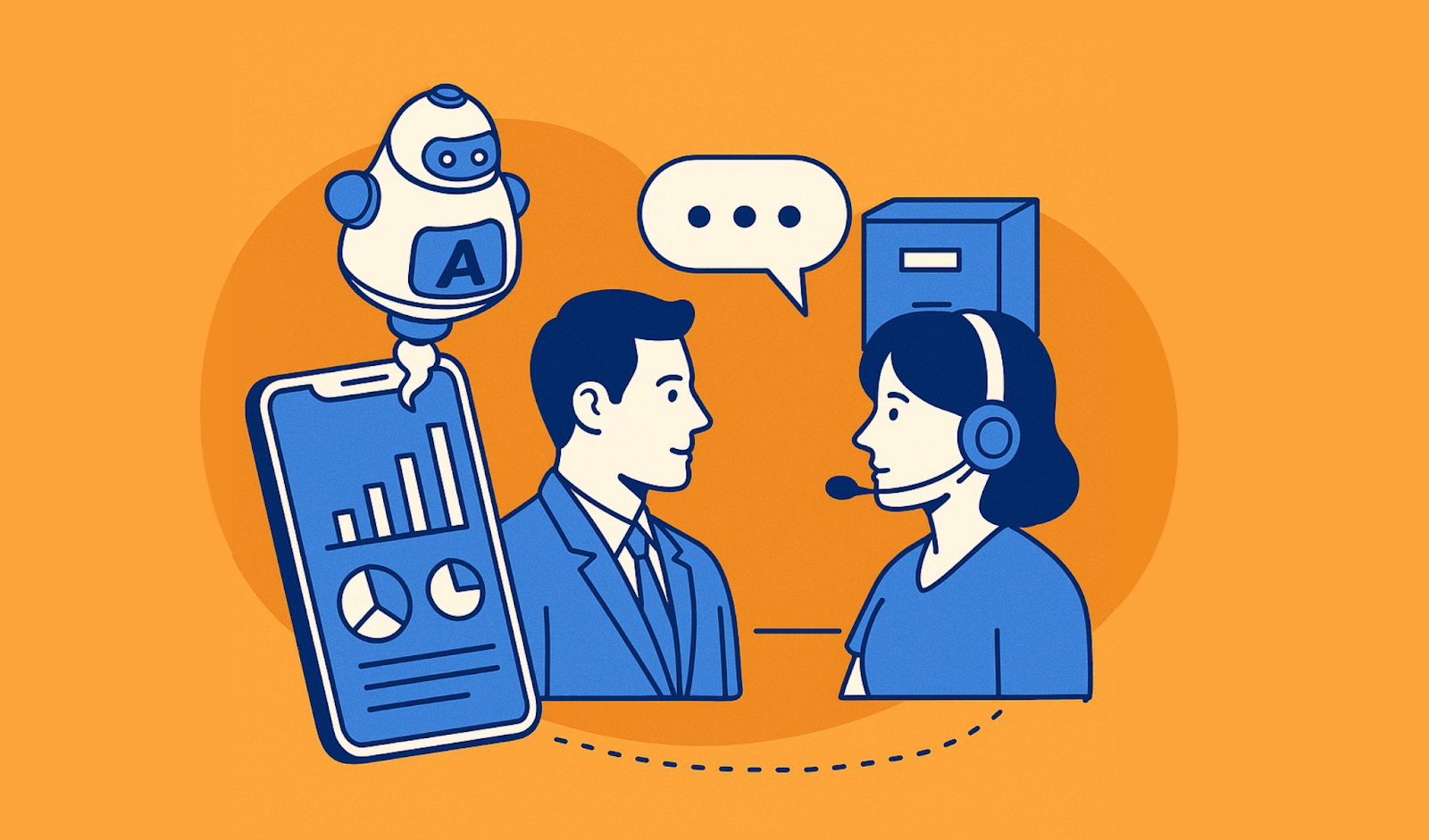 Illustration showing how operational data supports admins and contact center staff by enabling faster issue resolution, smarter staffing, and more responsive digital banking operations.
