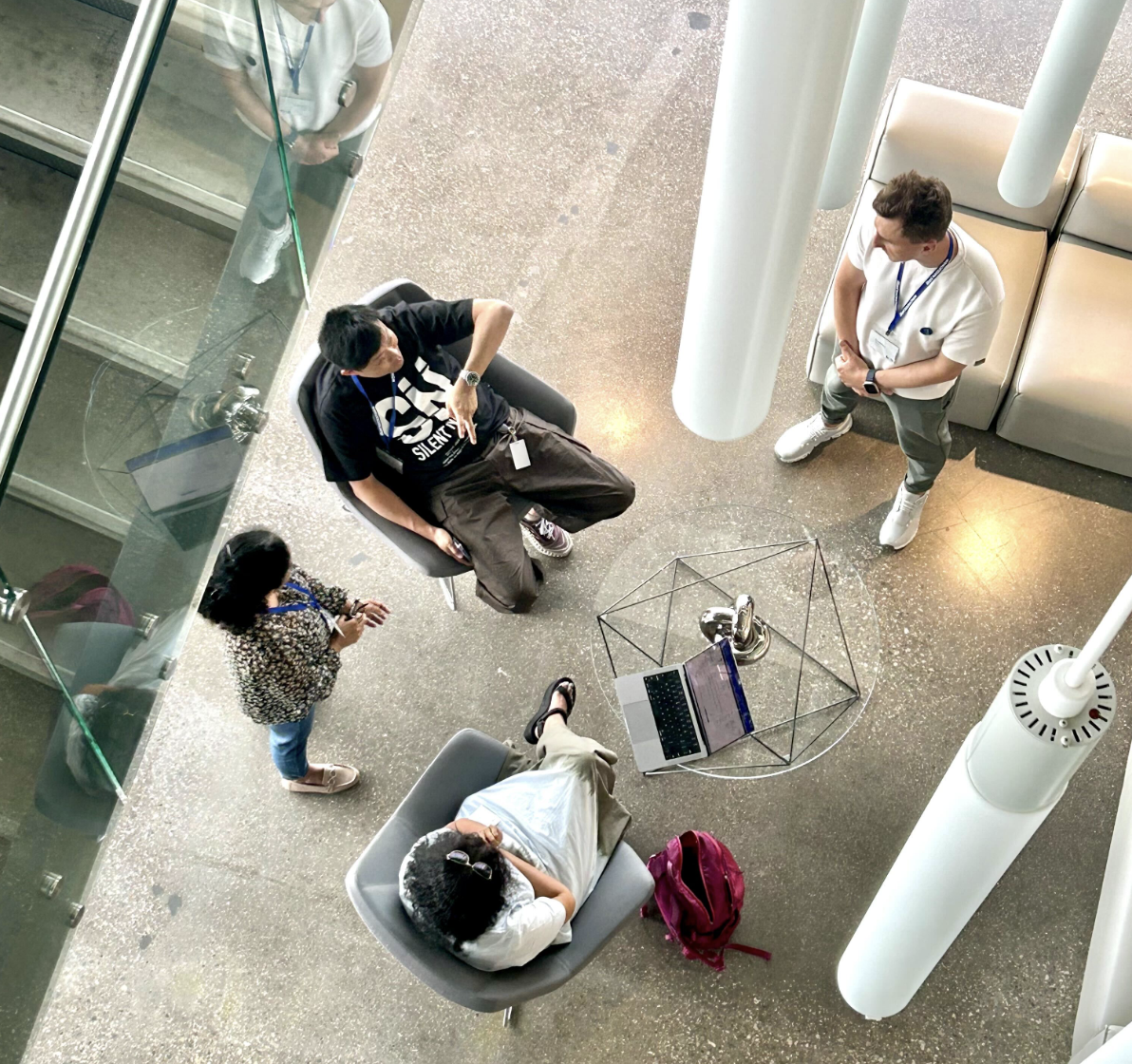 Team of engineers, developers, and product leaders brainstorming a hackathon project on the digital banking platform.