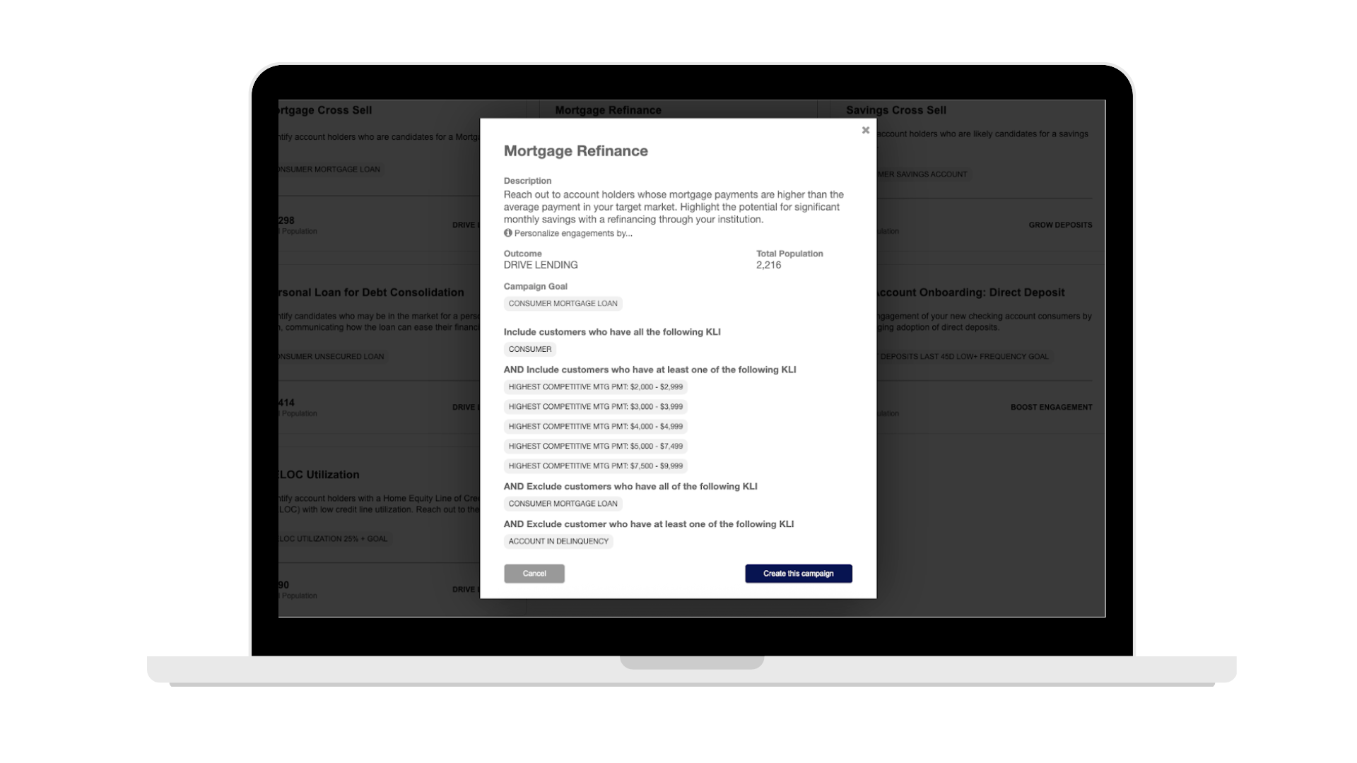 Out-of-the-box financial services marketing automation campaign ready to be deployed by the financial institution. 