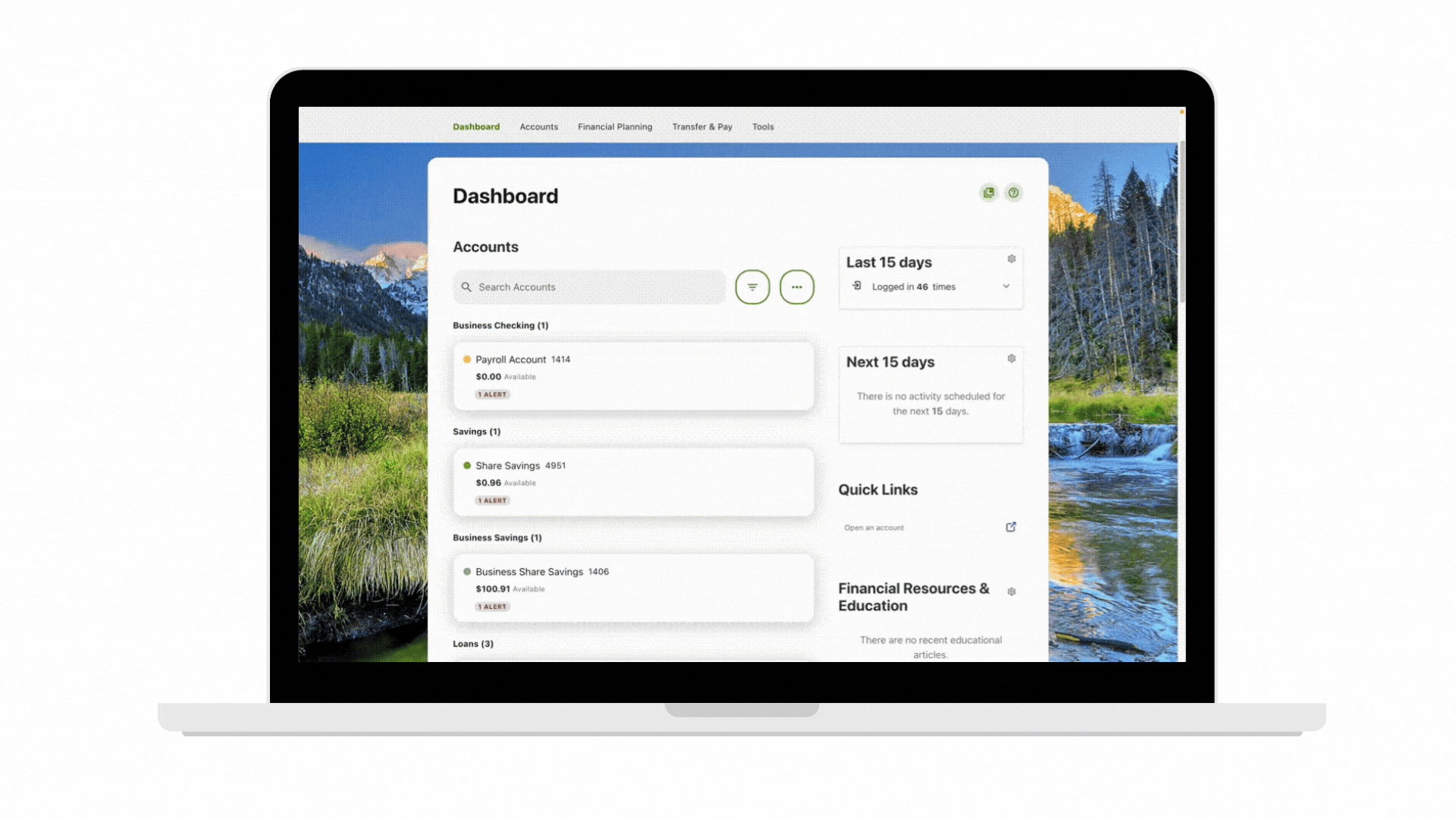 Account dashboard interface showing high-productivity account search and custom tagging on the digital banking platform. 