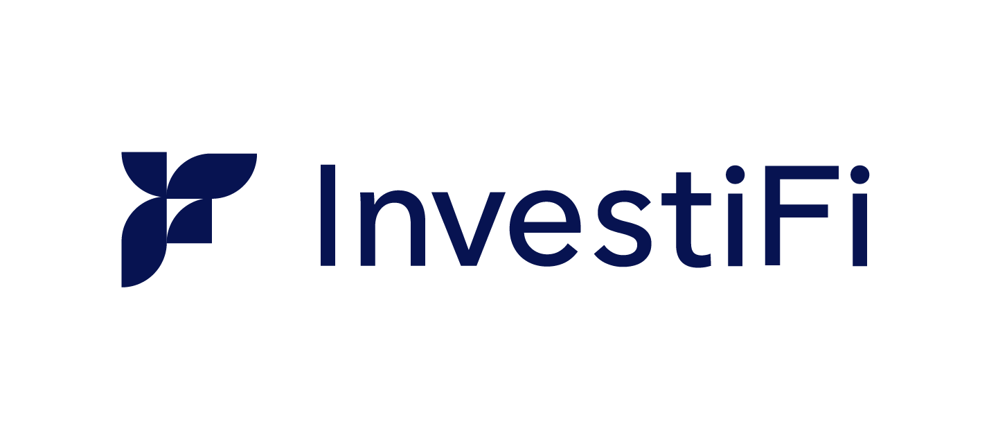 InvestiFi logo: navy wordmark with an abstract four‑leaf icon on the left.