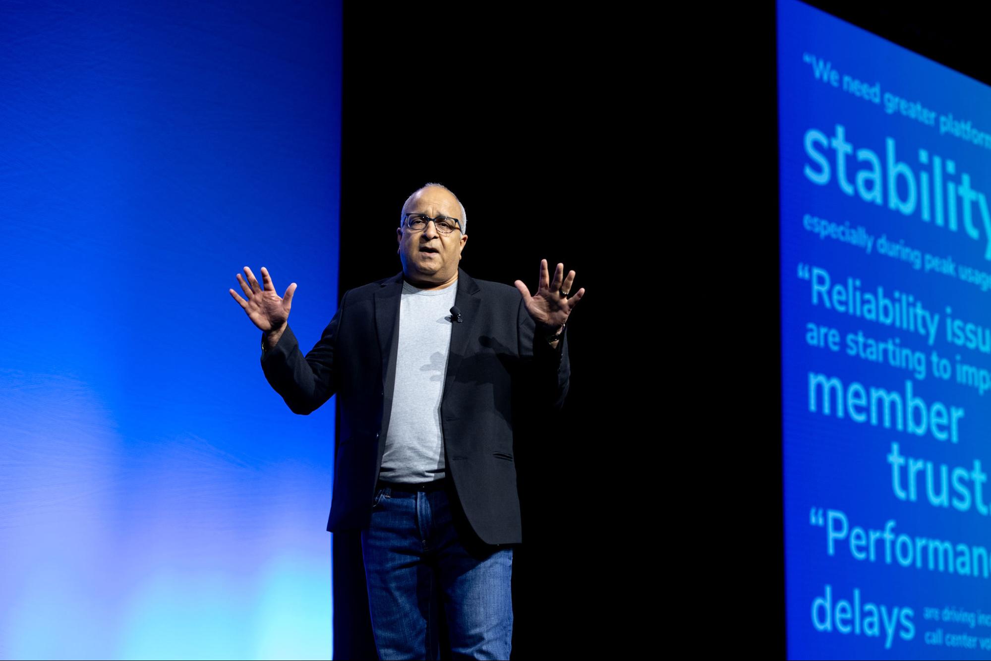 deep-main-stage-2026 - Alkami Technology Alkami Chief Technology Officer Deep Varma on the Alkami Co:lab mainstage speaking to the audience.