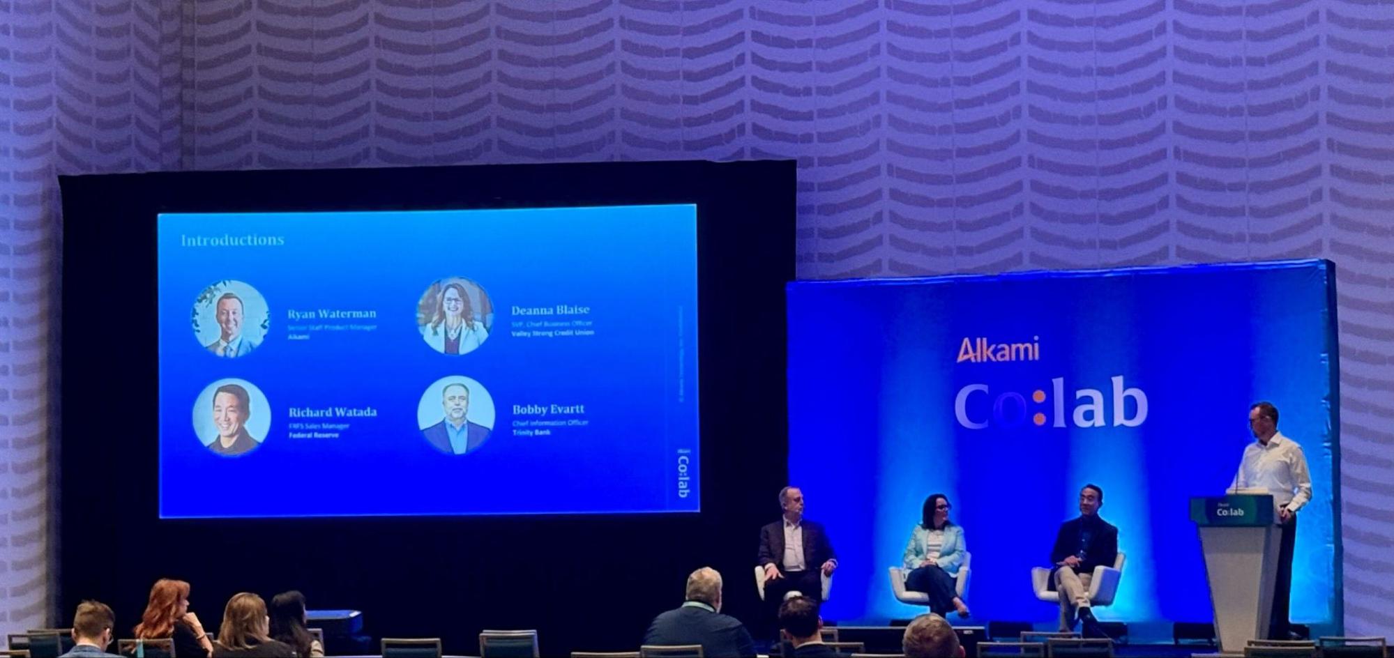 Panelists Ryan Waterman, Deanna Blaise, Bobby Evartt, and Richard Watada speak during a session on modernizing business payments for long-term growth.