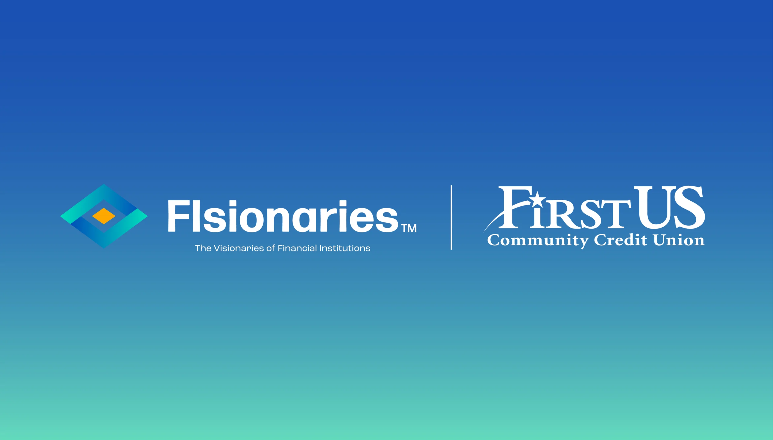 Gradient blue-to-teal banner featuring the Filsionaries logo on the left and the First US Community Credit Union logo on the right, connected by a vertical divider.