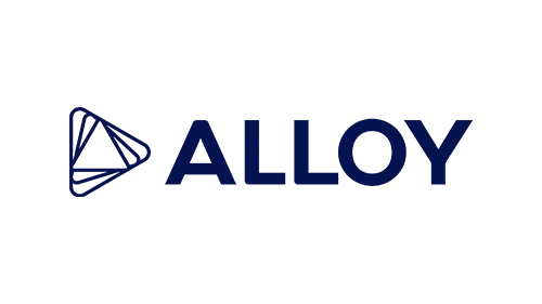 Alloy logo: dark blue wordmark with a triangular emblem on the left