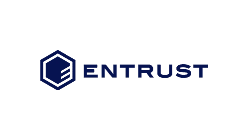 Entrust logo: blue hexagonal shield icon to the left of the word Entrust.