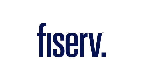 Fiserv logo, blue wordmark on white background
