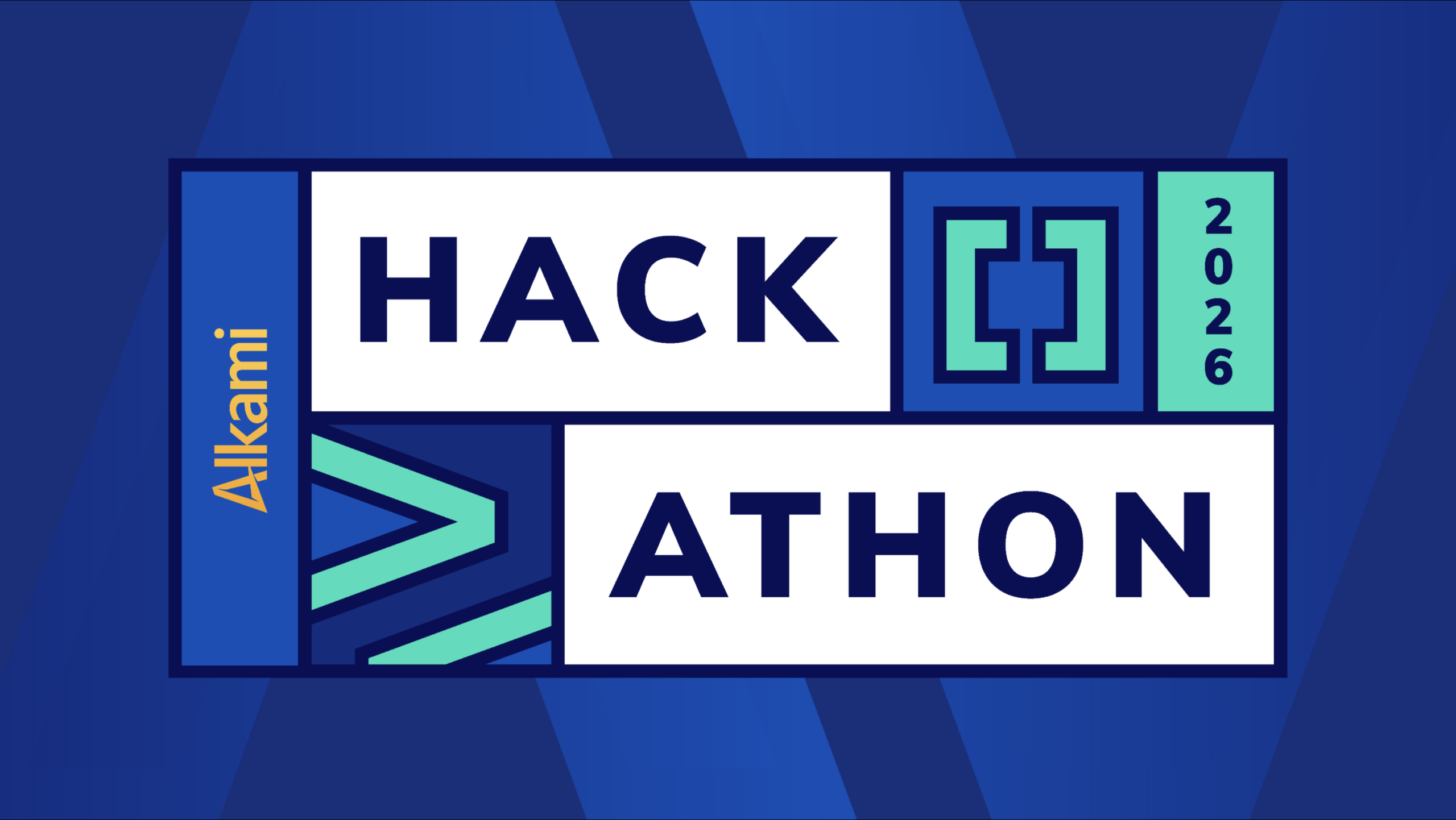 Blue geometric banner for a Hackathon 2026 with bold 'HACK' and 'ATHON' text and teal decorative elements.