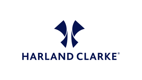 Harland Clarke logo: abstract blue symbol above the navy text 'HARLAND CLARKE'.