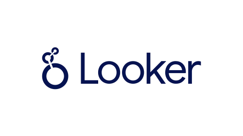 Looker logo in dark blue with an abstract ampersand icon on a white background.