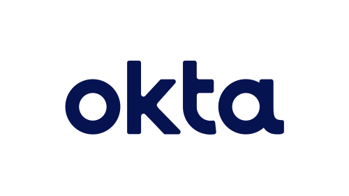 Okta logo in dark blue on a black background