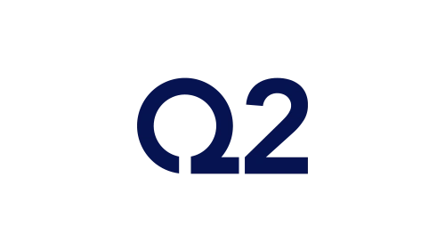 Q2 logo in dark blue on a black background
