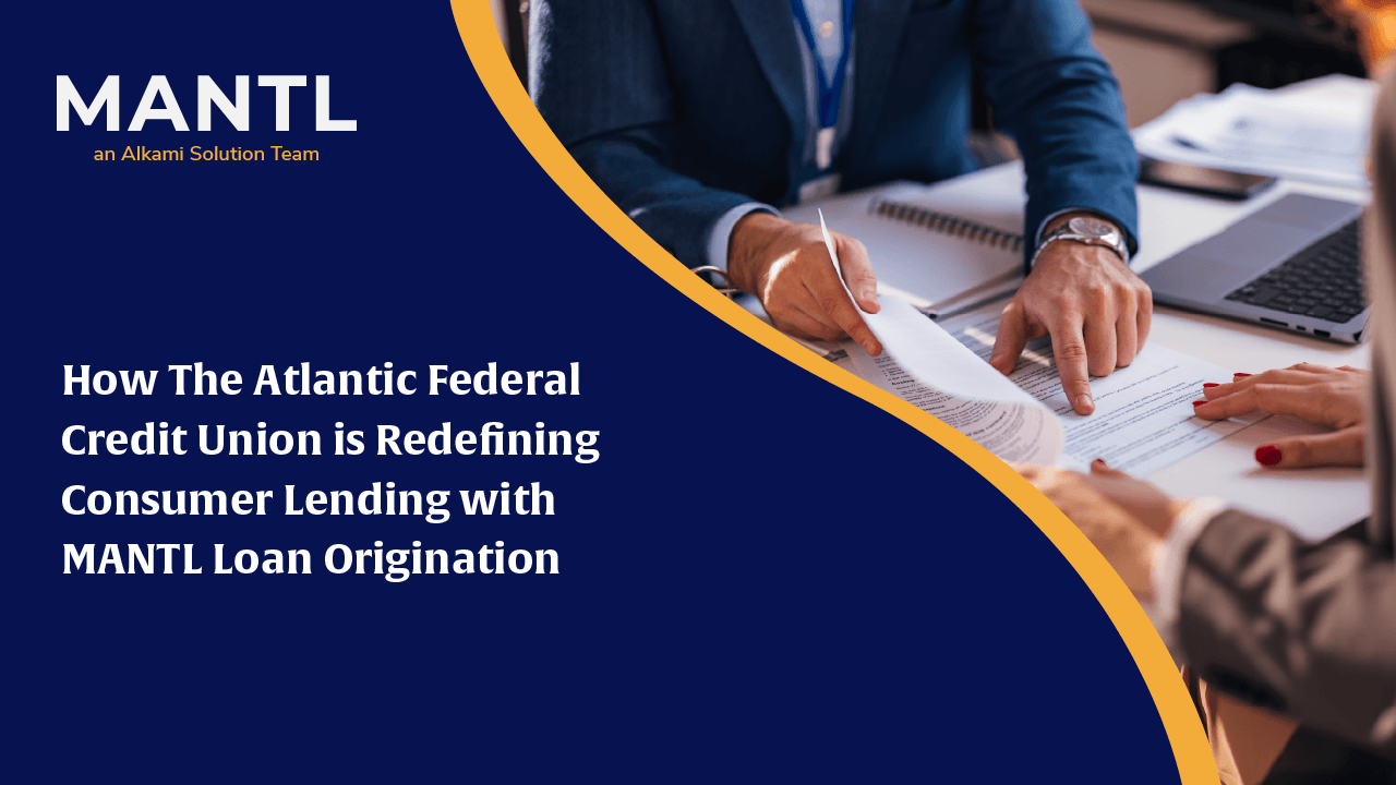 MANTL hero banner showing professionals signing documents at a table, symbolizing consumer lending and loan origination.