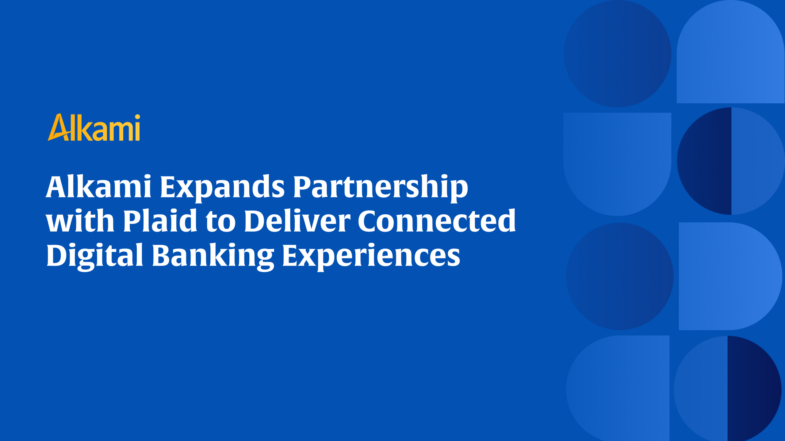 Alkami logo and headline announcing partnership with Plaid for connected digital banking experiences on a blue banner.